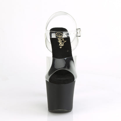 Pleaser Womens Sandals IRONGRIP-708 Clr/Blk Matte-Slv Brushed