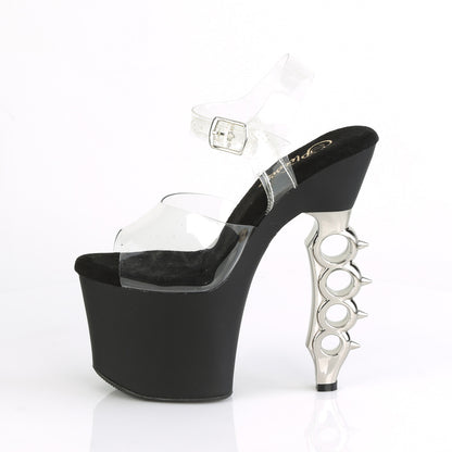 Pleaser Womens Sandals IRONGRIP-708 Clr/Blk Matte-Slv Brushed