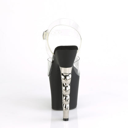 Pleaser Womens Sandals IRONGRIP-708 Clr/Blk Matte-Slv Brushed