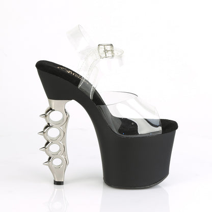 Pleaser Womens Sandals IRONGRIP-708 Clr/Blk Matte-Slv Brushed