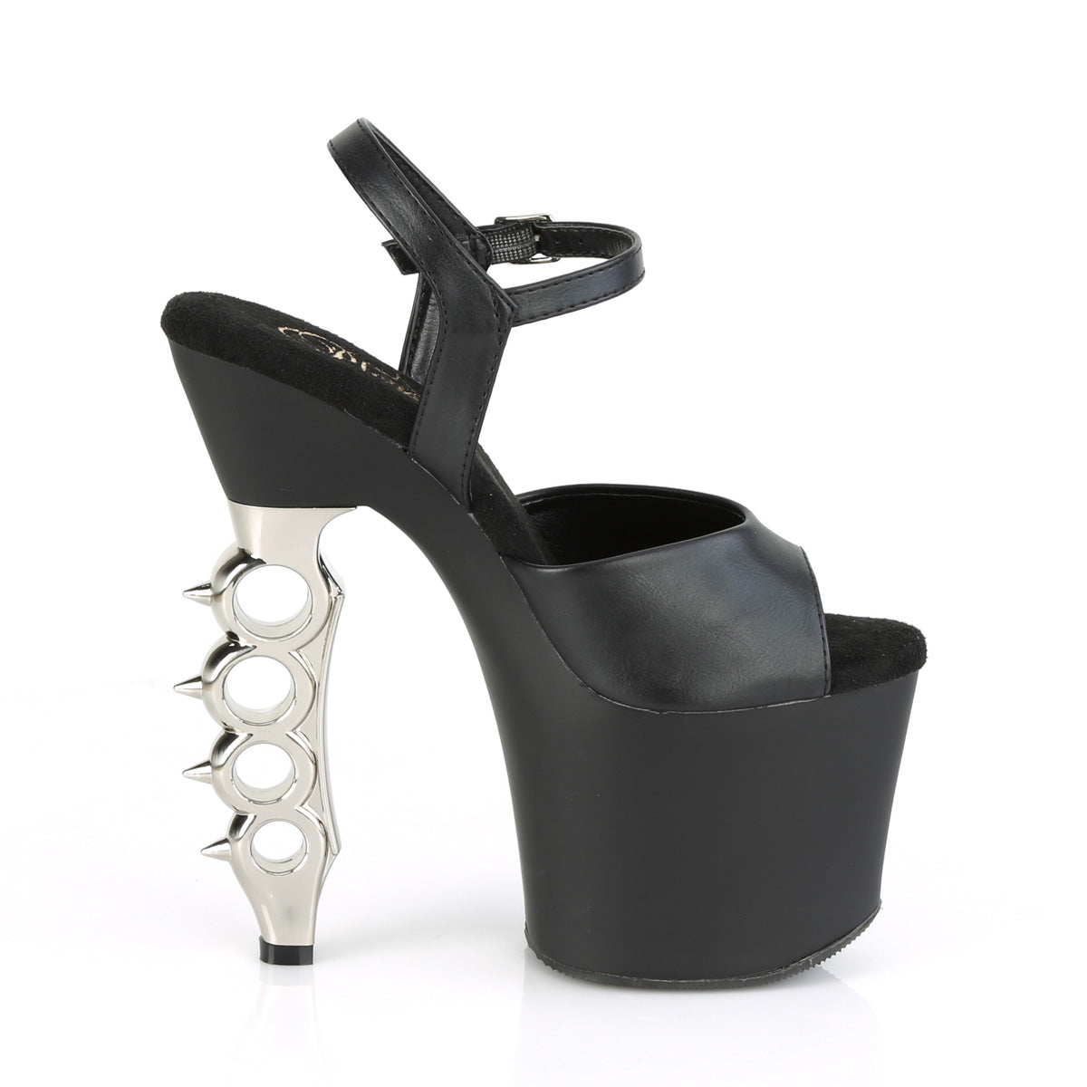 Pleaser Sandalias para mujer IRONGRIP-709 blk f.leather / blk mate-slv cepillado