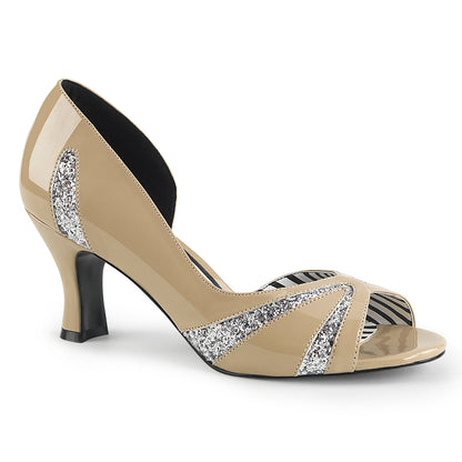 Pleaser Pink Label Womens Pumps JENNA-03 Cream Pat-Silver Glitter