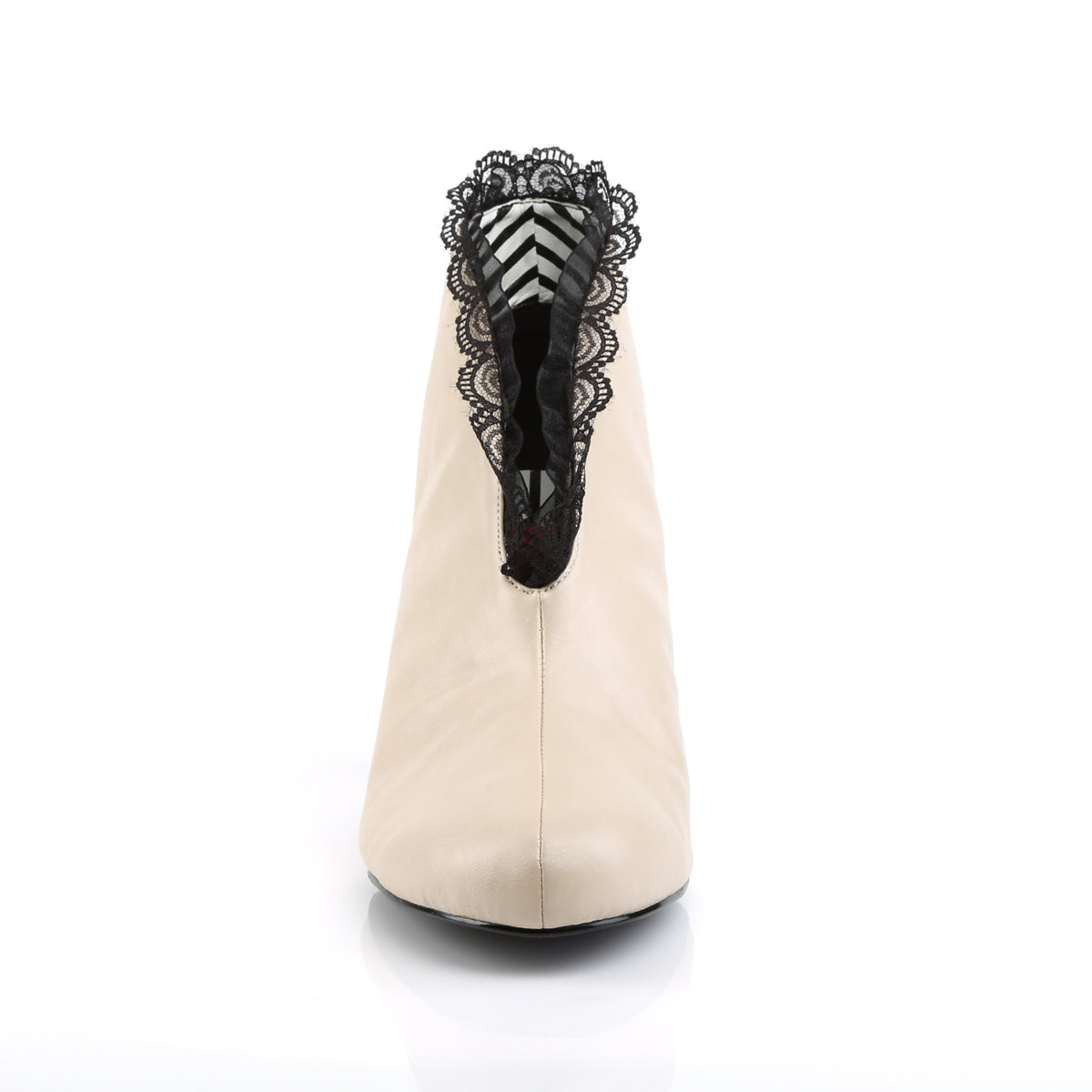 Pleaser Pink Label Botas de tobillo para mujer JENNA-105 Crema Faux Cuero-Blk Encaje