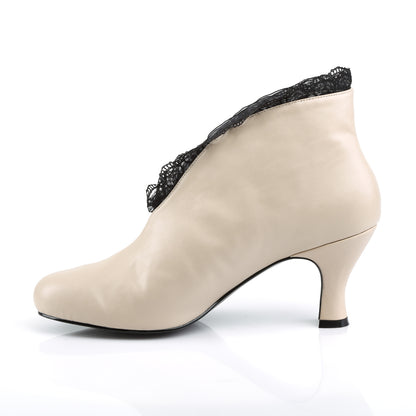 Pleaser Pink Label Womens Ankle Boots JENNA-105 Cream Faux Leather-Blk Lace
