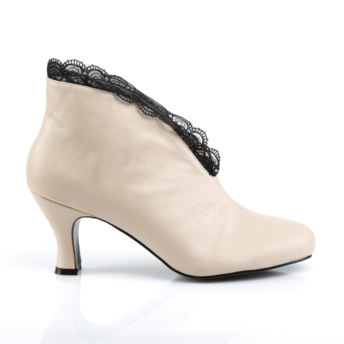 Pleaser Pink Label Botas de tobillo para mujer JENNA-105 Crema Faux Cuero-Blk Encaje
