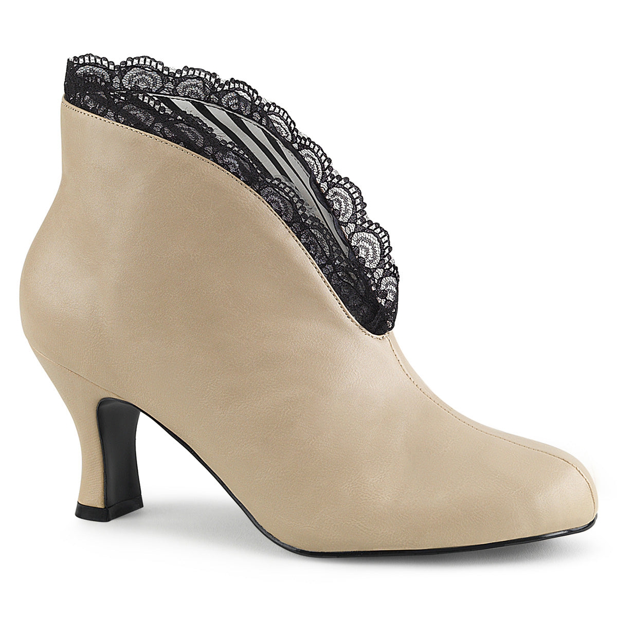 Pleaser Pink Label Botas de tobillo para mujer JENNA-105 Crema Faux Cuero-Blk Encaje
