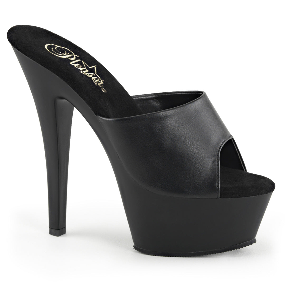 Pleaser Sandalias para mujer KISS-201 Blk Faux Cuero / Blk Mate