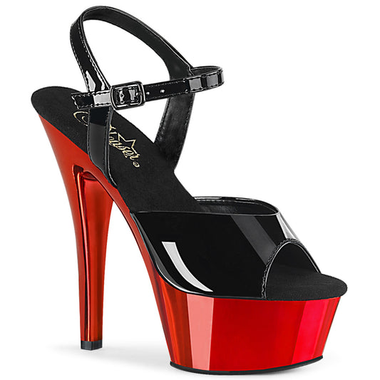 Pleaser Sandalias para mujer KISS-209 Blk Pat / Red Chrome