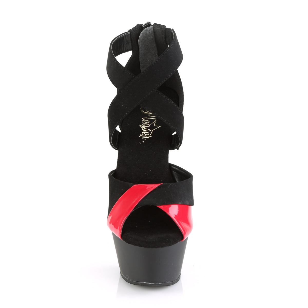 Pleaser Sandalias para mujer KISS-221 BLK Nubuck-Red Pat / Blk Matte-Red