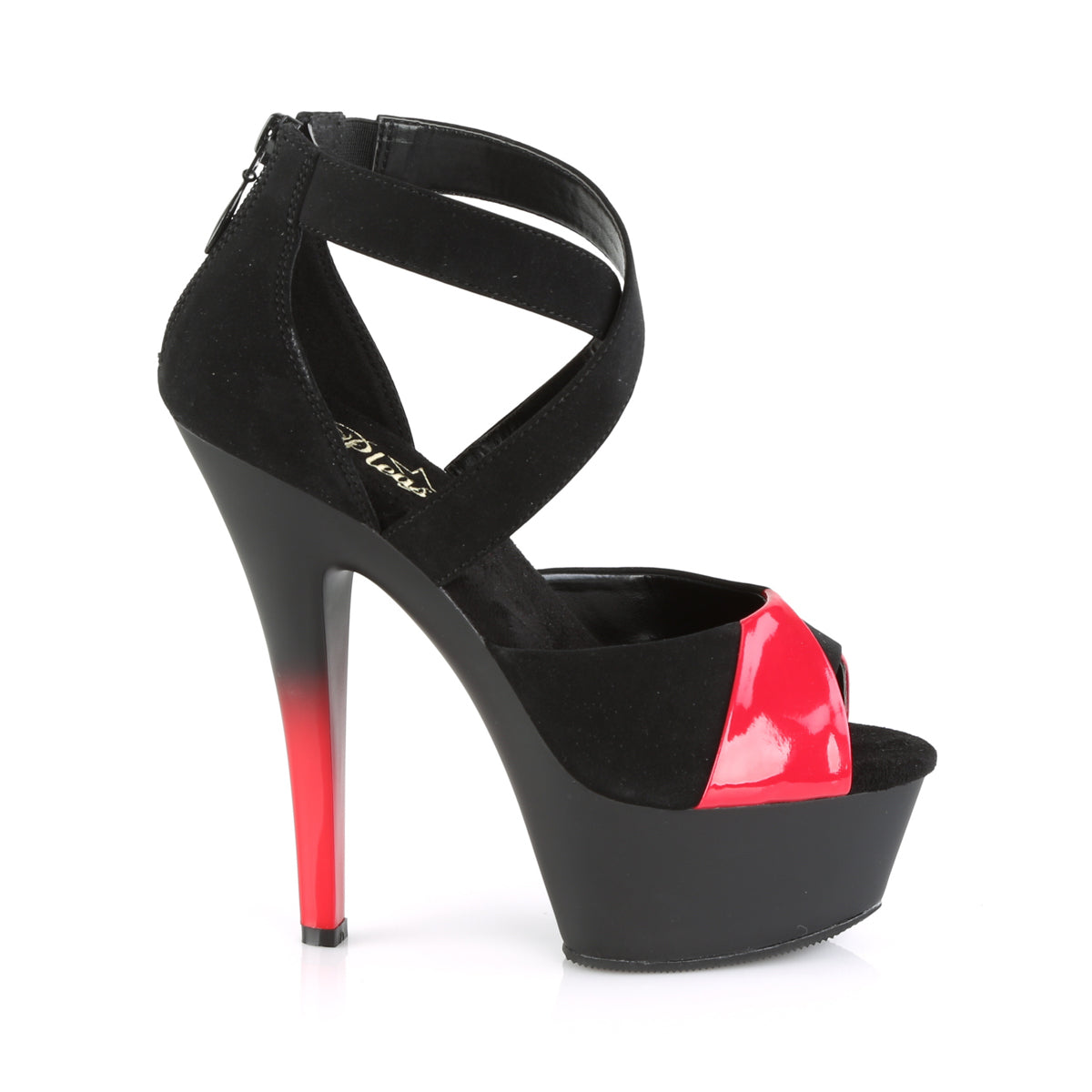 Pleaser Sandalias para mujer KISS-221 BLK Nubuck-Red Pat / Blk Matte-Red