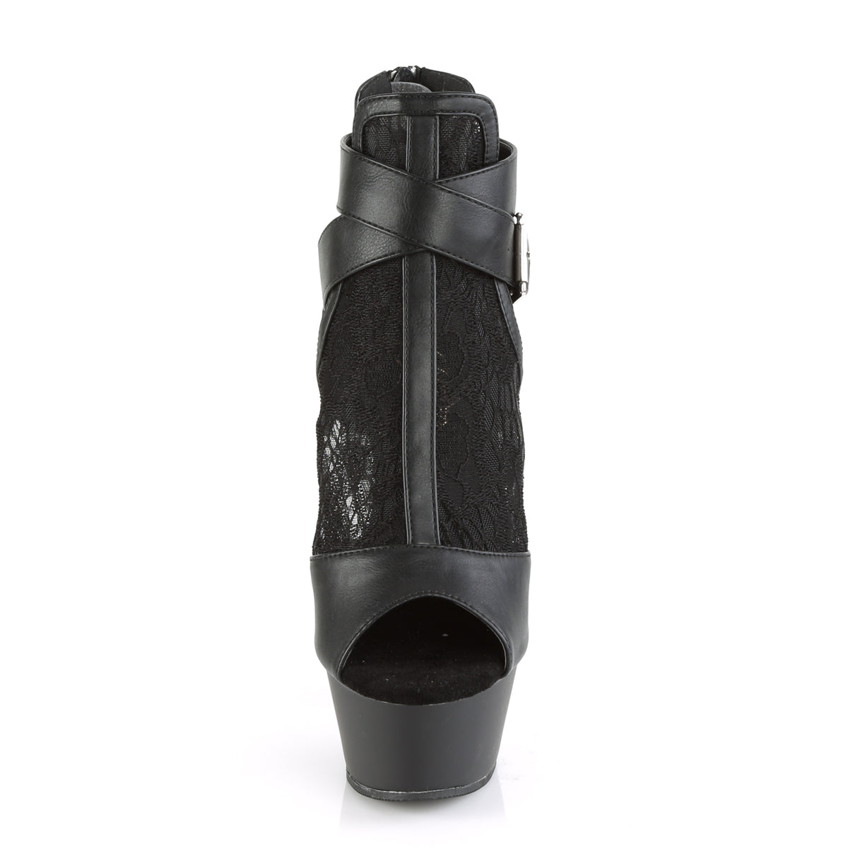 Pleaser Sandalias para mujer KISS-257 BLK Faux Cuero-Malla de encaje / Mate Blk