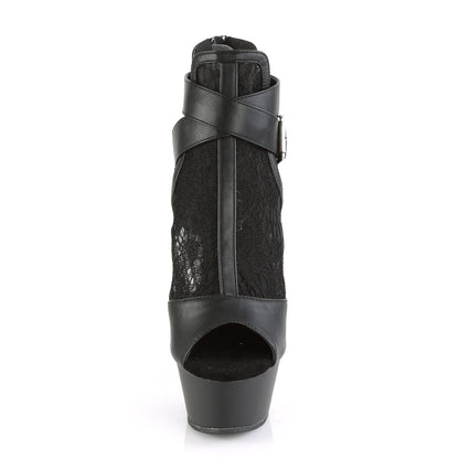 Pleaser Sandalias para mujer KISS-257 BLK Faux Cuero-Malla de encaje / Mate Blk
