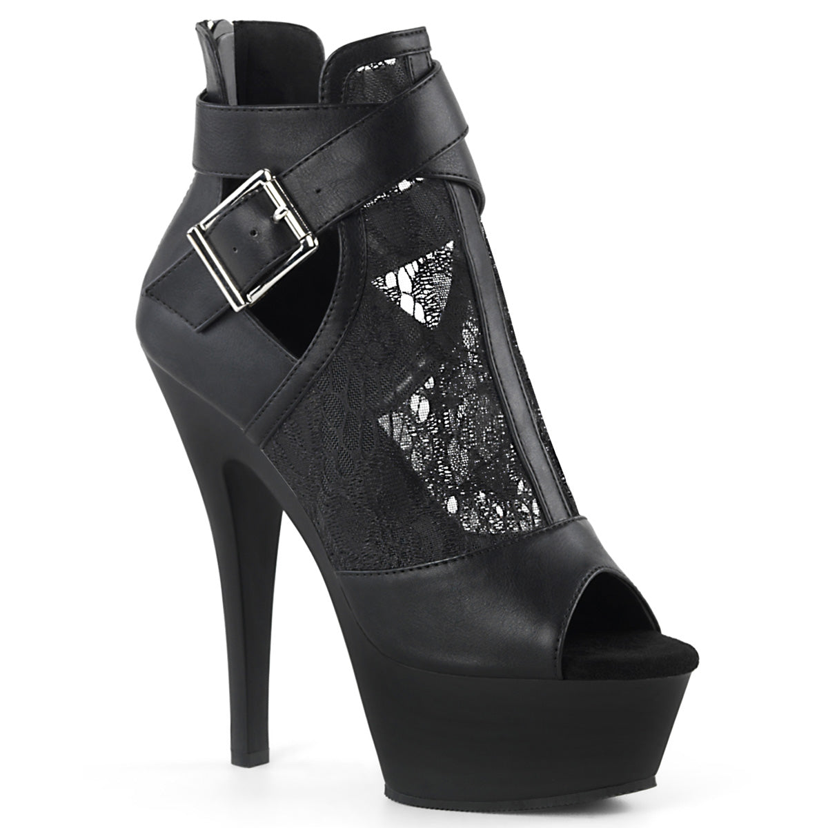 Pleaser Sandalias para mujer KISS-257 BLK Faux Cuero-Malla de encaje / Mate Blk