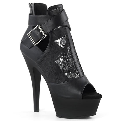 Pleaser Sandalias para mujer KISS-257 BLK Faux Cuero-Malla de encaje / Mate Blk