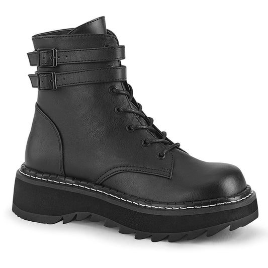 DemoniaCult Womens Ankle Boots LILITH-152 Blk Vegan Leather