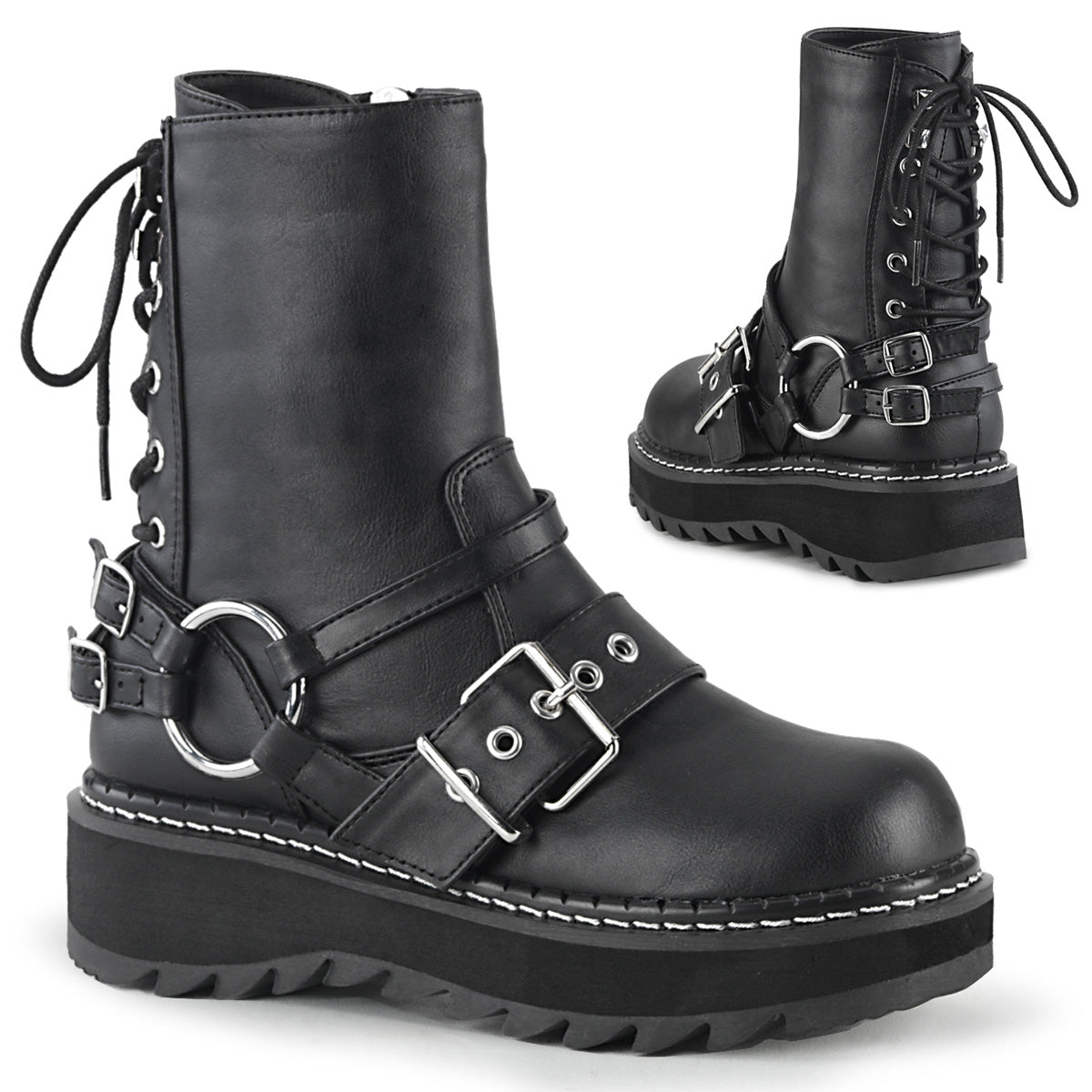 DemoniaCult Botas de mujer LILITH-210 BLK de cuero vegano