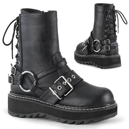 DemoniaCult Botas de mujer LILITH-210 BLK de cuero vegano