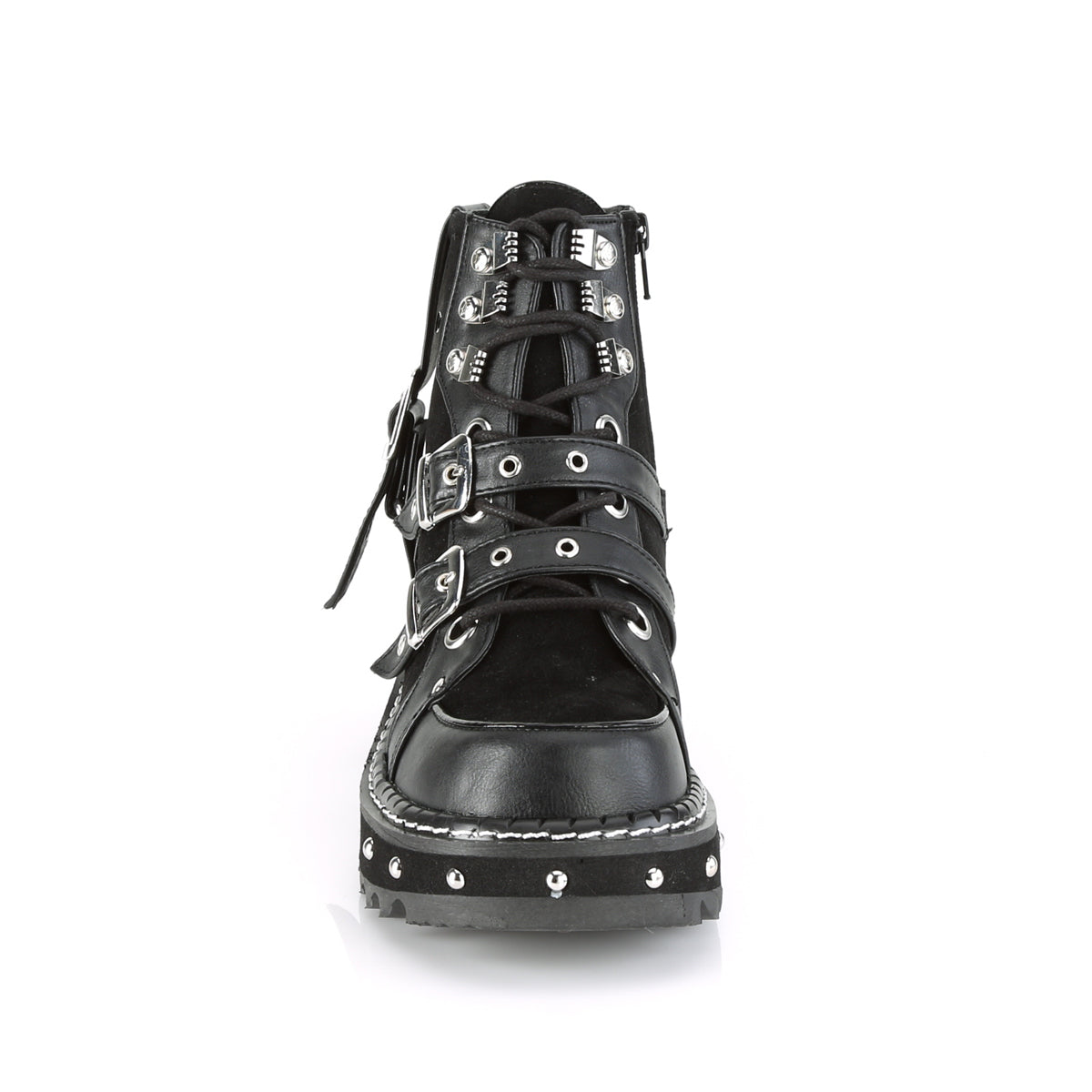 DemoniaCult Botas de tobillo para mujeres LILITH-278 BLK Vegan Leather-Vegan Suede