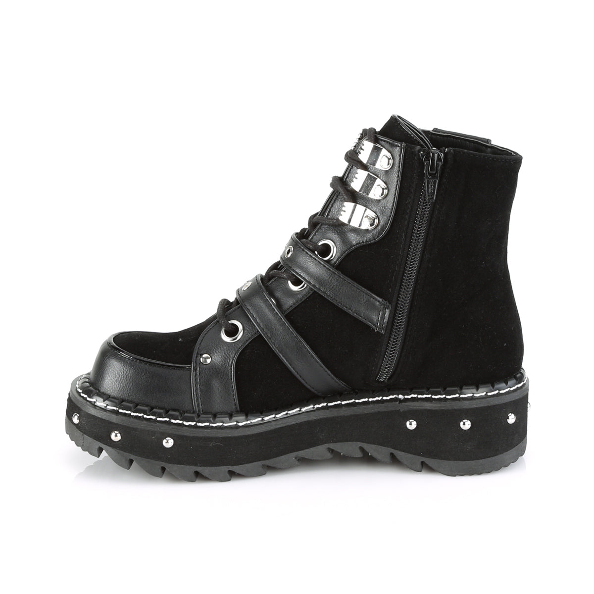 DemoniaCult Botas de tobillo para mujeres LILITH-278 BLK Vegan Leather-Vegan Suede