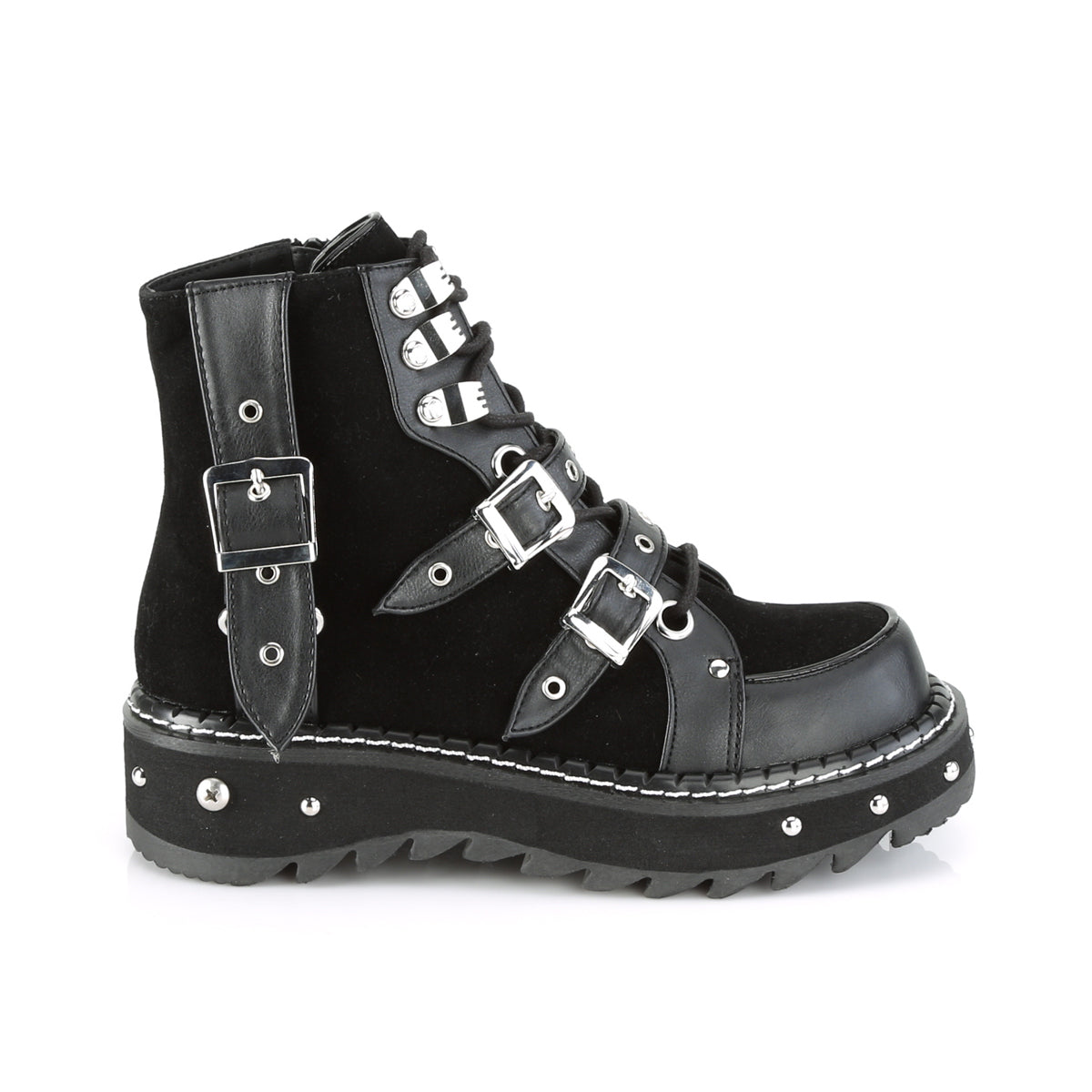 DemoniaCult Botas de tobillo para mujeres LILITH-278 BLK Vegan Leather-Vegan Suede
