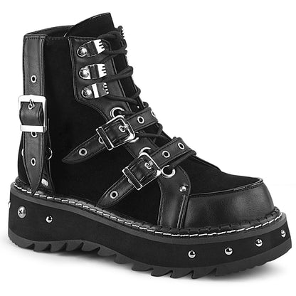 DemoniaCult Botas de tobillo para mujeres LILITH-278 BLK Vegan Leather-Vegan Suede
