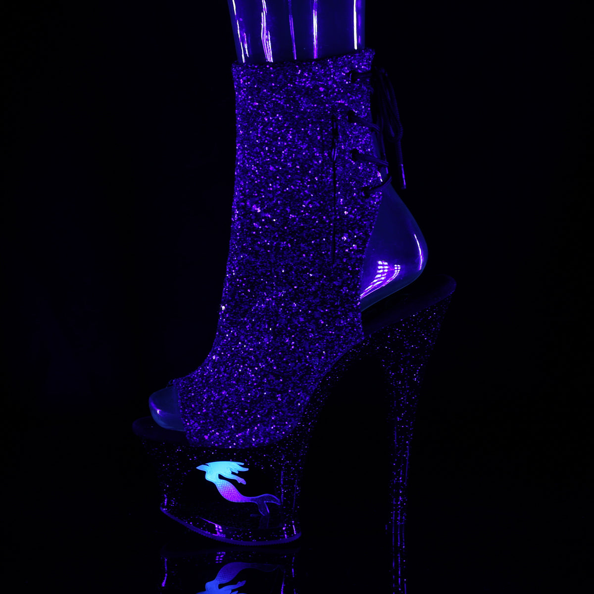Pleaser Botas de tobillo para mujer MOON-1018 Mer Mer Purple-Black Ombre Brillo / BLK