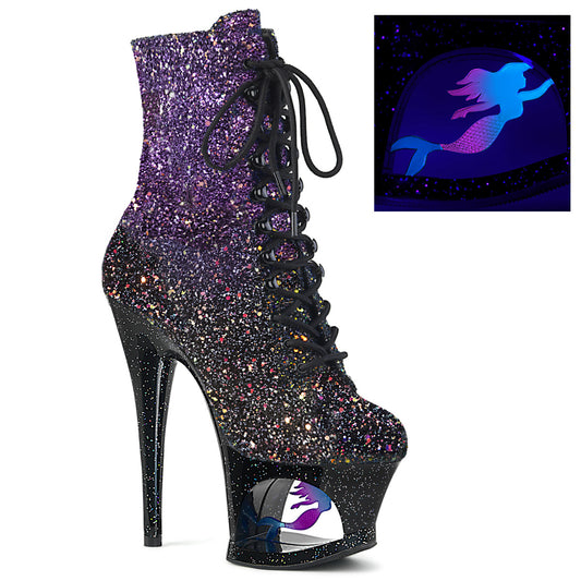 Pleaser Botas de tobillo para mujer MOON-1020 Mer Purple-Black Ombre Brillo / BLK