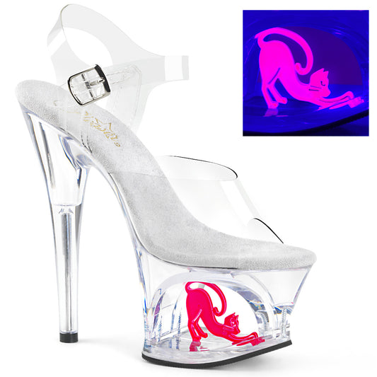 Pleaser Womens Sandals MOON-708CAT Clr/Clr-Neon Pink