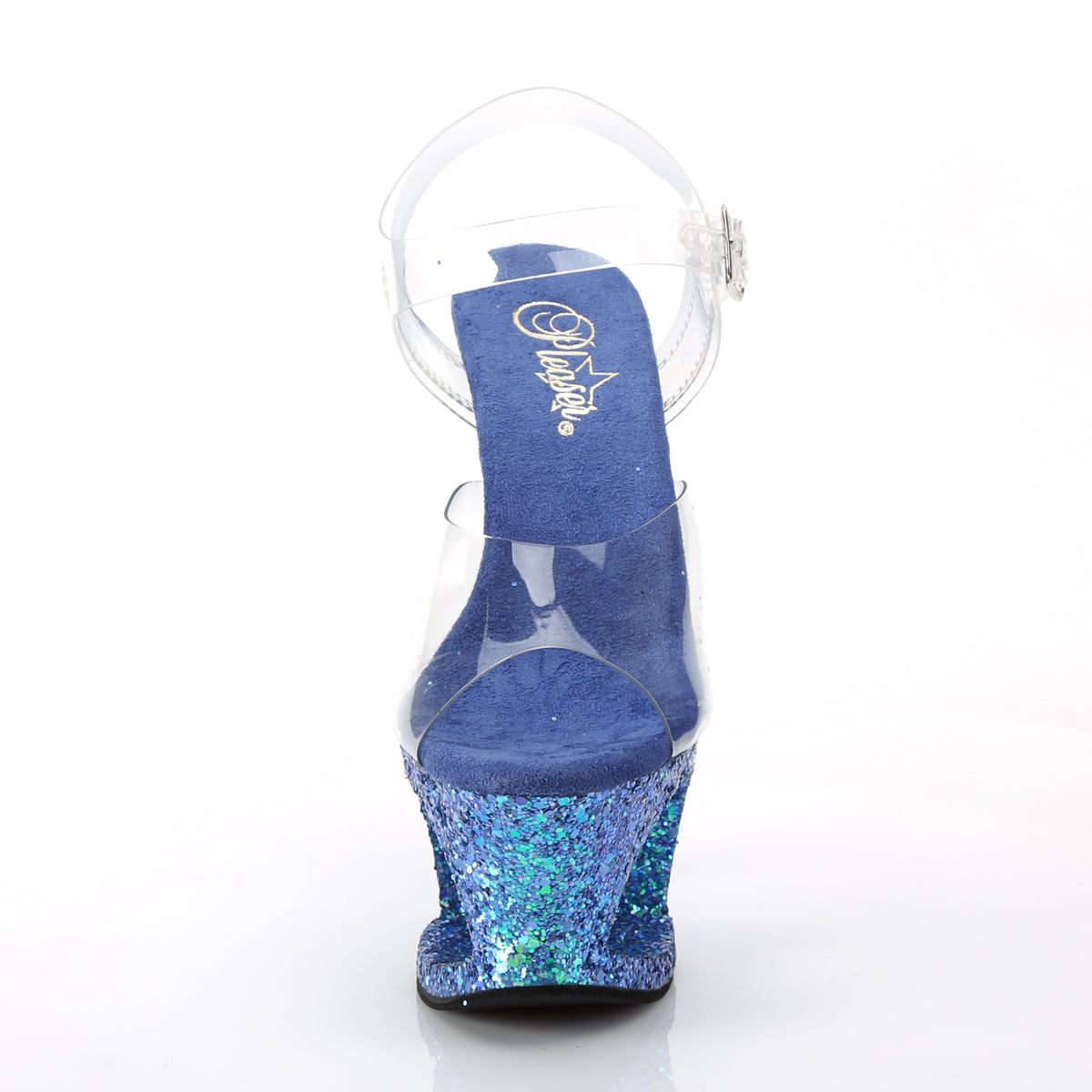 Pleaser Sandalias para mujer MOON-708lg clr / azul múltiple brillo