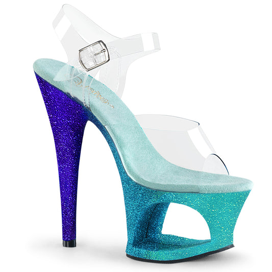 Pleaser Womens Sandals MOON-708OMBRE Clr/Aqua-Blue Ombre
