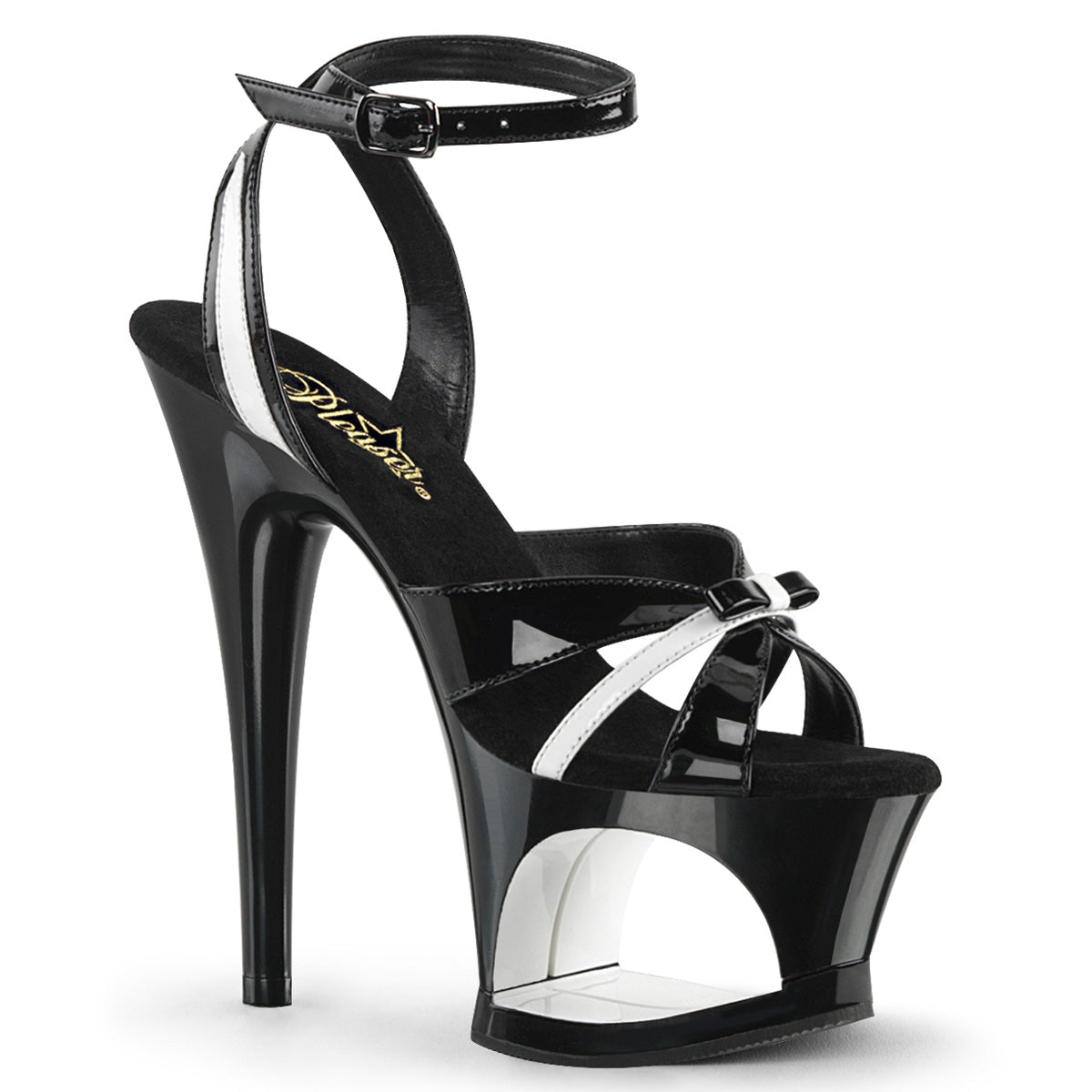 Pleaser Womens Sandals MOON-728 Blk-Wht Pat/Blk