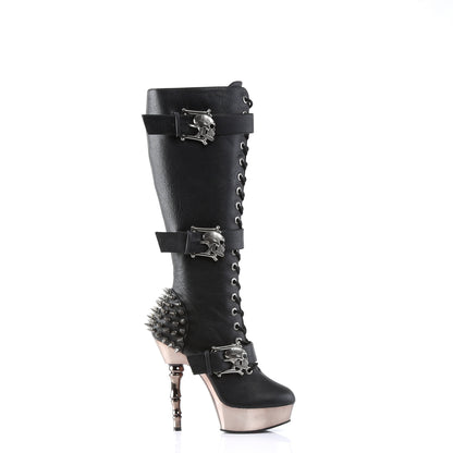 DemoniaCult Botas de mujer MUERTO-2028 BLK Vegan Leather/Pewter Chrome