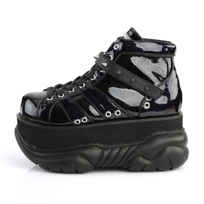 DemoniaCult Botas para hombre NEPTUNE-100 BLK GLITTER-SILVER/Cuero vegano