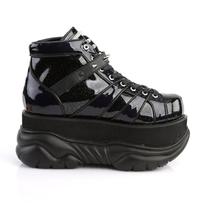 DemoniaCult Botas para hombre NEPTUNE-100 BLK GLITTER-SILVER/Cuero vegano