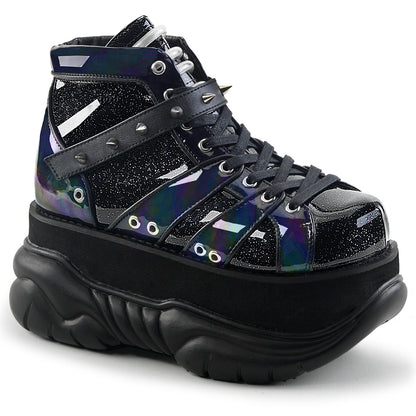 DemoniaCult Botas para hombre NEPTUNE-100 BLK GLITTER-SILVER/Cuero vegano