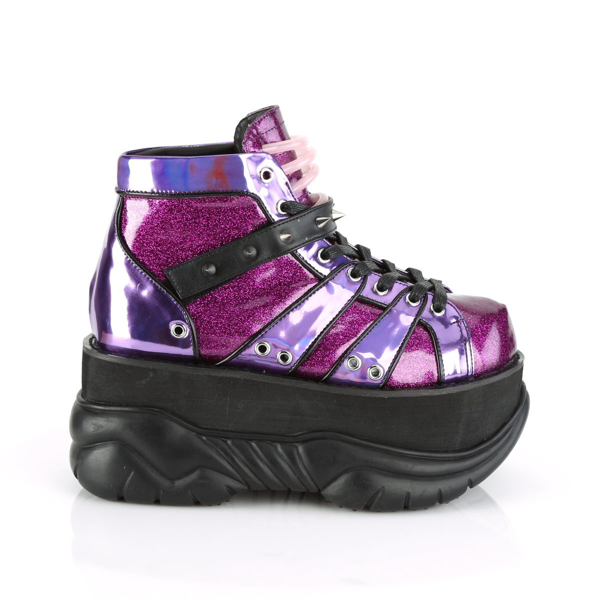 DemoniaCult Botas para hombre NEPTUNE-100 brillo púrpura-holograma