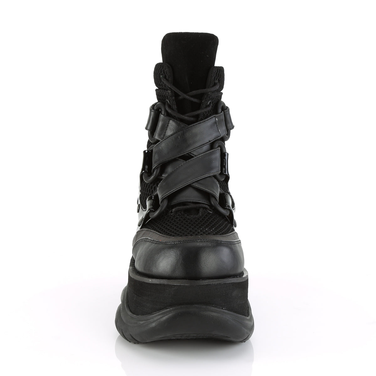 DemoniaCult Mens Boots NEPTUNE-126 Blk Vegan Leather-Fishnet Fabric-Pat