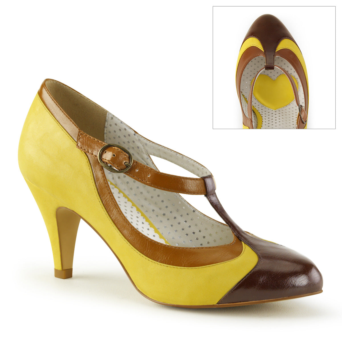 Pin Up Couture Bombas para mujer PEACH-03 Cuero Multi Faux Amarillo
