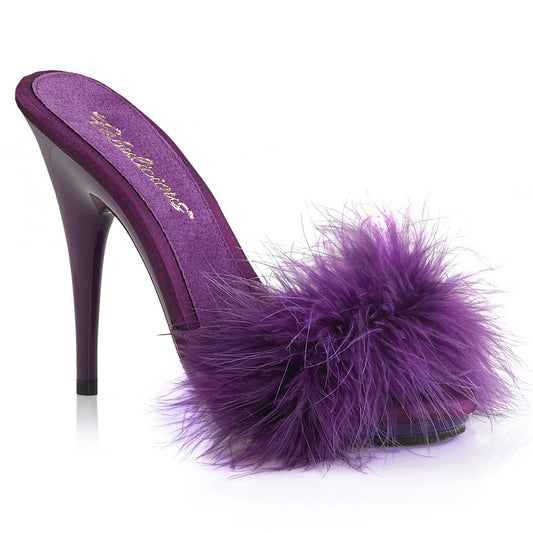 Fabulicious Womens Sandals POISE-501F Purple Satin-Marabou Fur/Purple