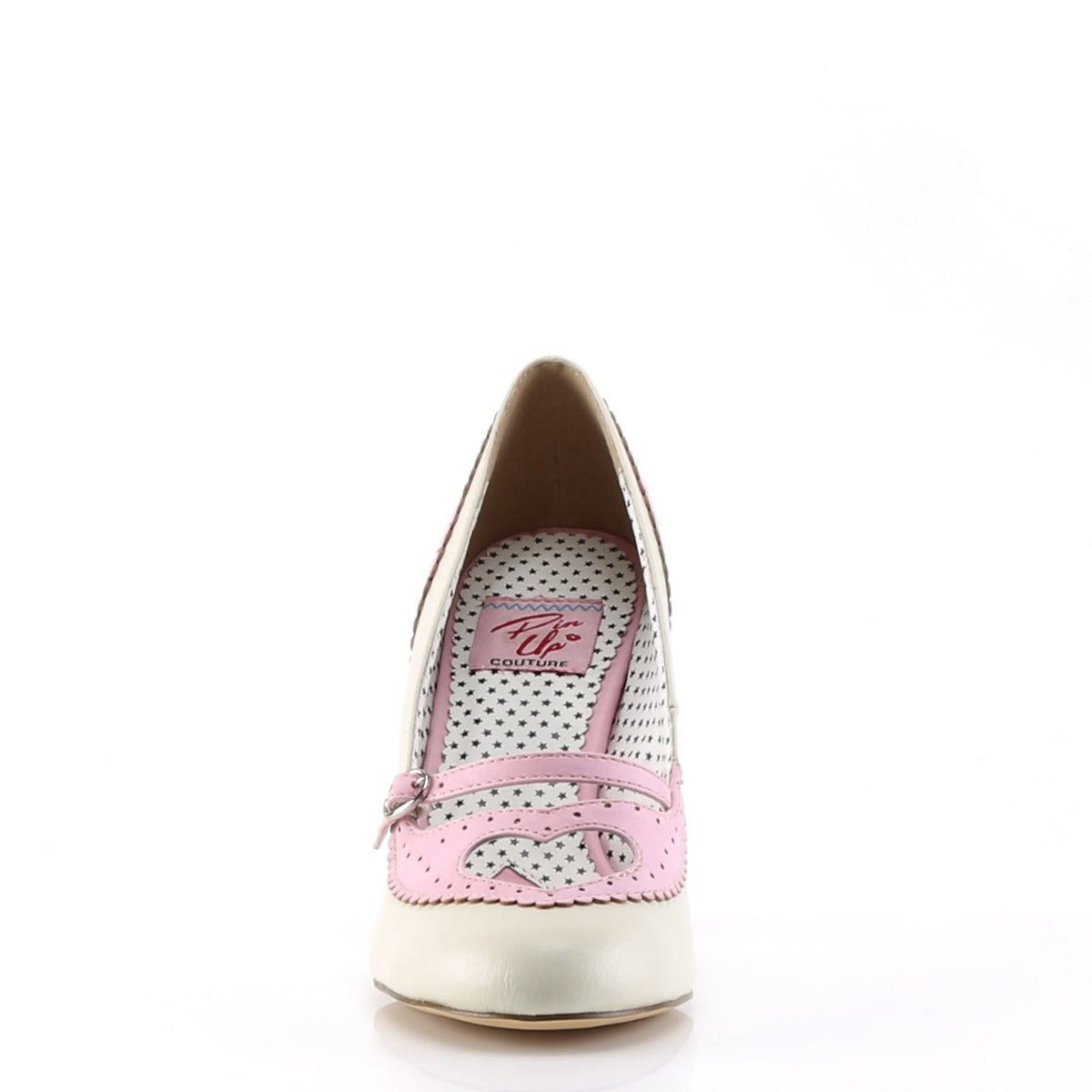 Pin Up Couture Womens Pumps POPPY-18 B. Pink-Cream Faux Leather