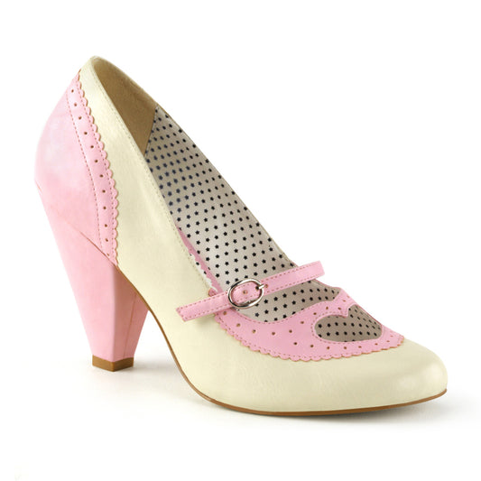 Pin Up Couture Womens Pumps POPPY-18 B. Pink-Cream Faux Leather