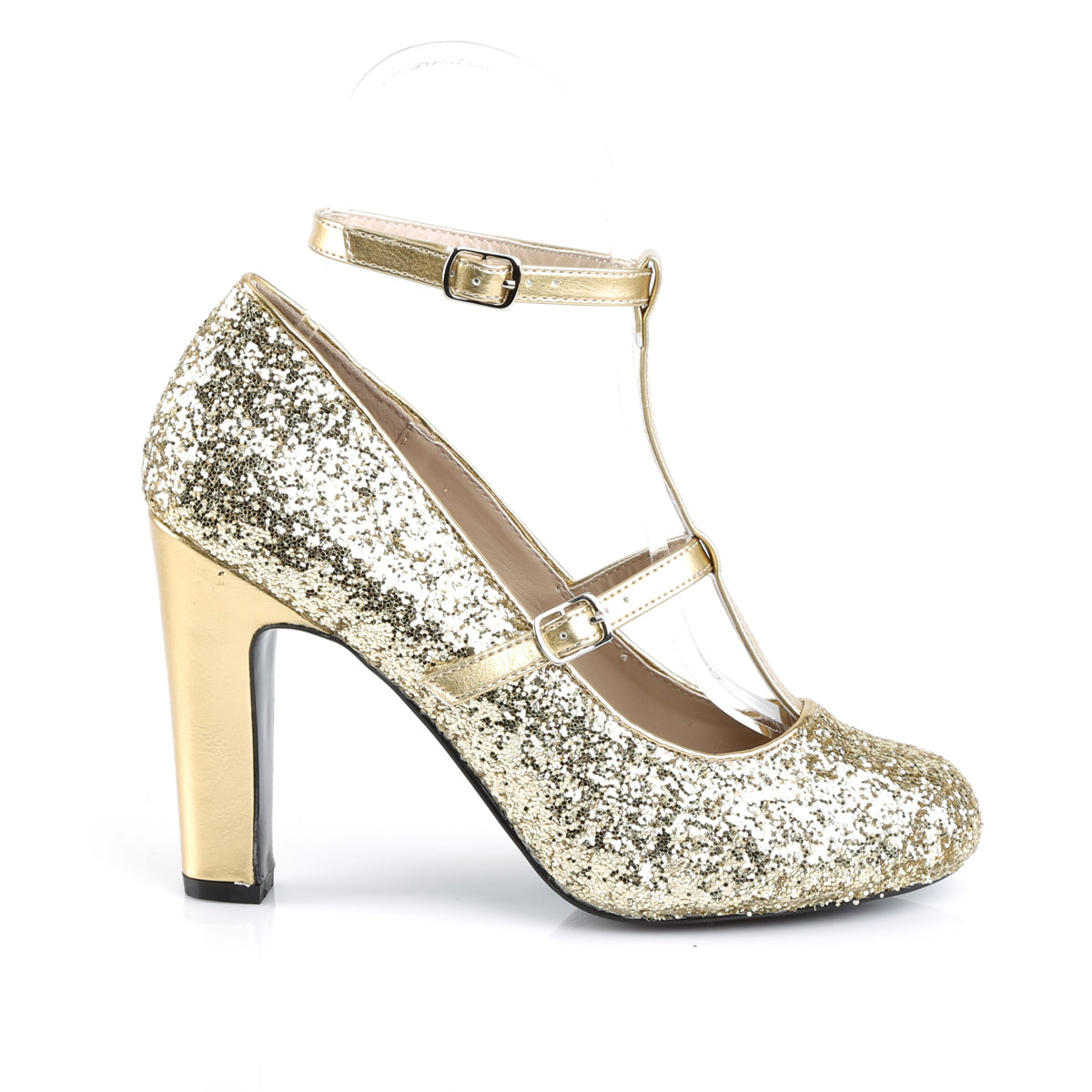 Pleaser Pink Label Womens Pumps QUEEN-01 Gold Glitter-Met. Pu