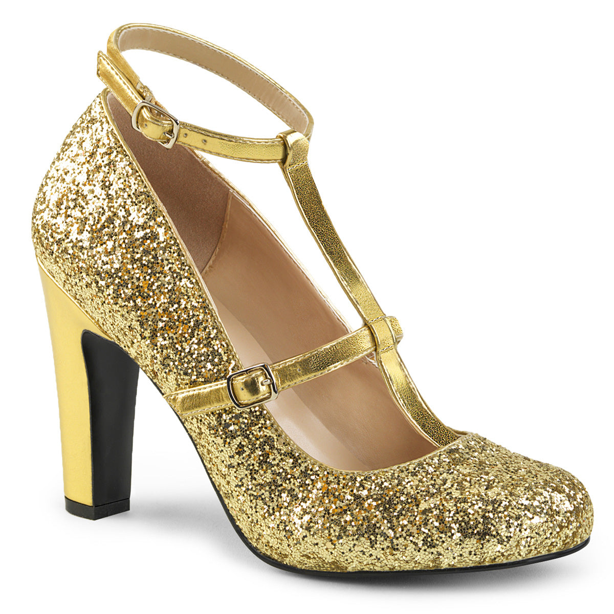 Pleaser Pink Label Womens Pumps QUEEN-01 Gold Glitter-Met. Pu