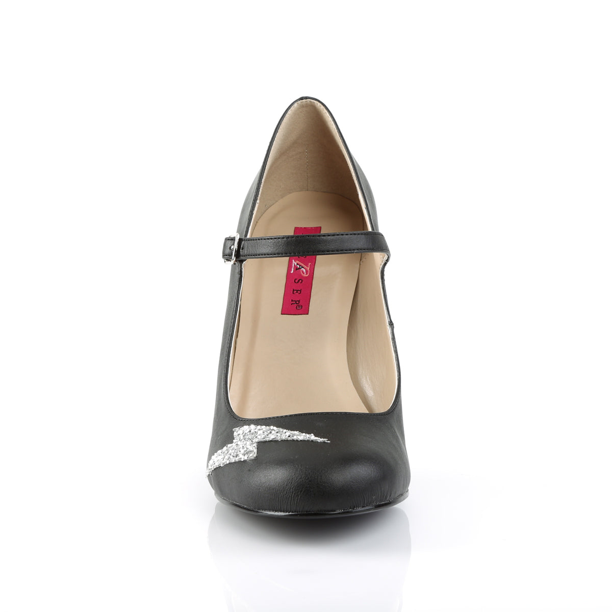 Pleaser Pink Label Bombas para mujer QUEEN-02 Blk Faux Cuero-Slv Brillo