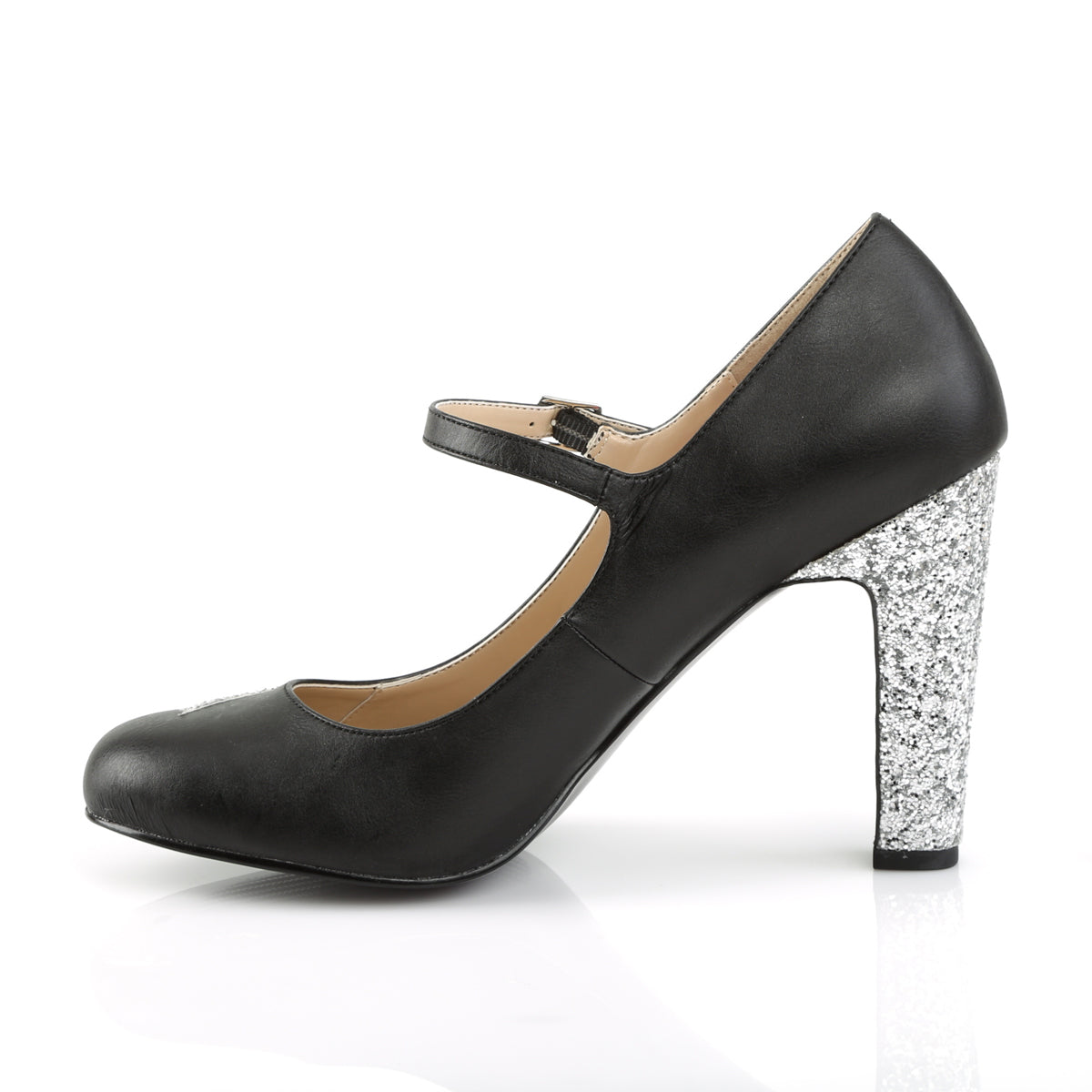Pleaser Pink Label Bombas para mujer QUEEN-02 Blk Faux Cuero-Slv Brillo