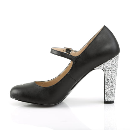 Pleaser Pink Label Bombas para mujer QUEEN-02 Blk Faux Cuero-Slv Brillo