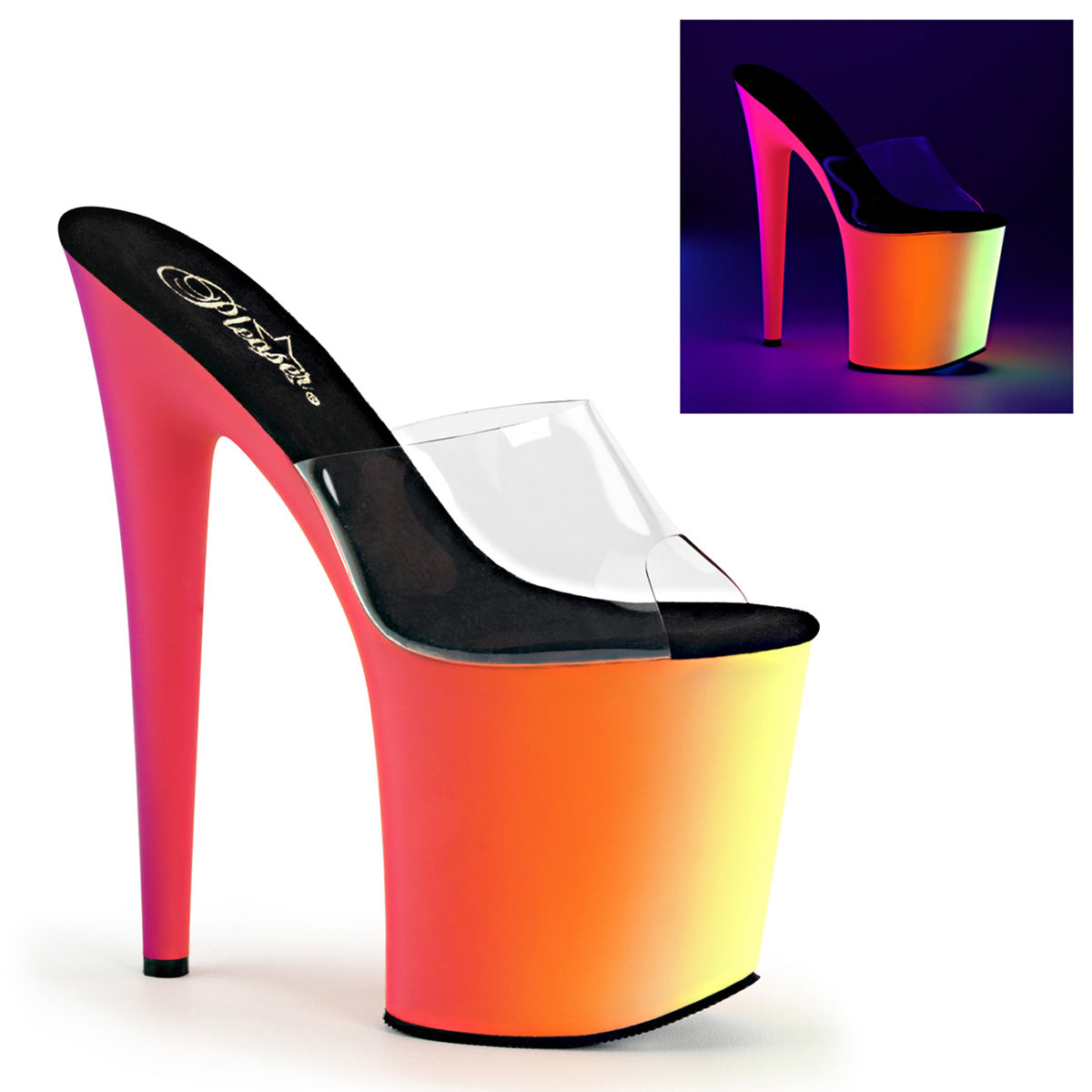 Pleaser Sandalias para mujeres Rainbow-801UV CLR/Neon Multi
