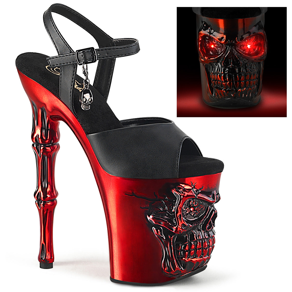 Pleaser  Sandalias RAPTURE-809-lt BLK Faux Leather/Satin Red Chrome