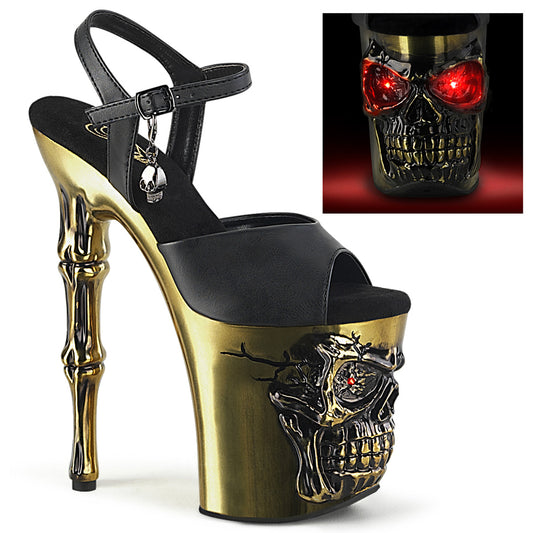 Pleaser  Sandalias RAPTURE-809-lt BLK Faux Leather/Satin Brass Chrome