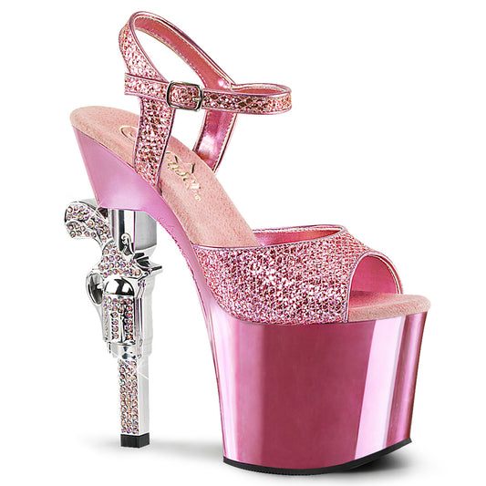 Pleaser Womens Sandals REVOLVER-709G B. Pink Multi Gltr/B. Pink Chrome
